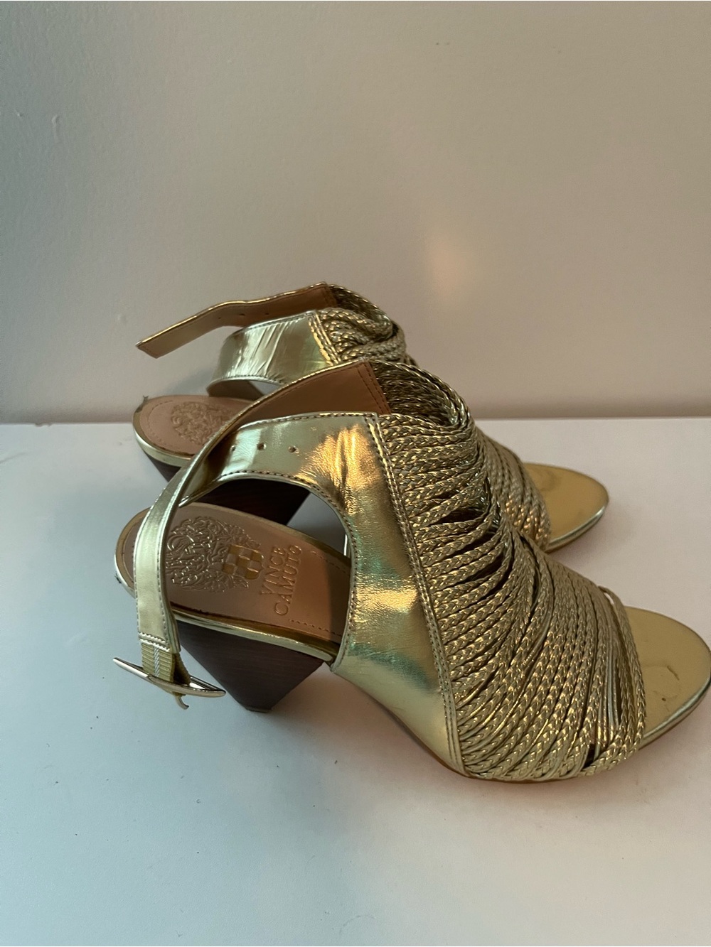 Vince Camuto Metallic Gold Braided Slingback Heels